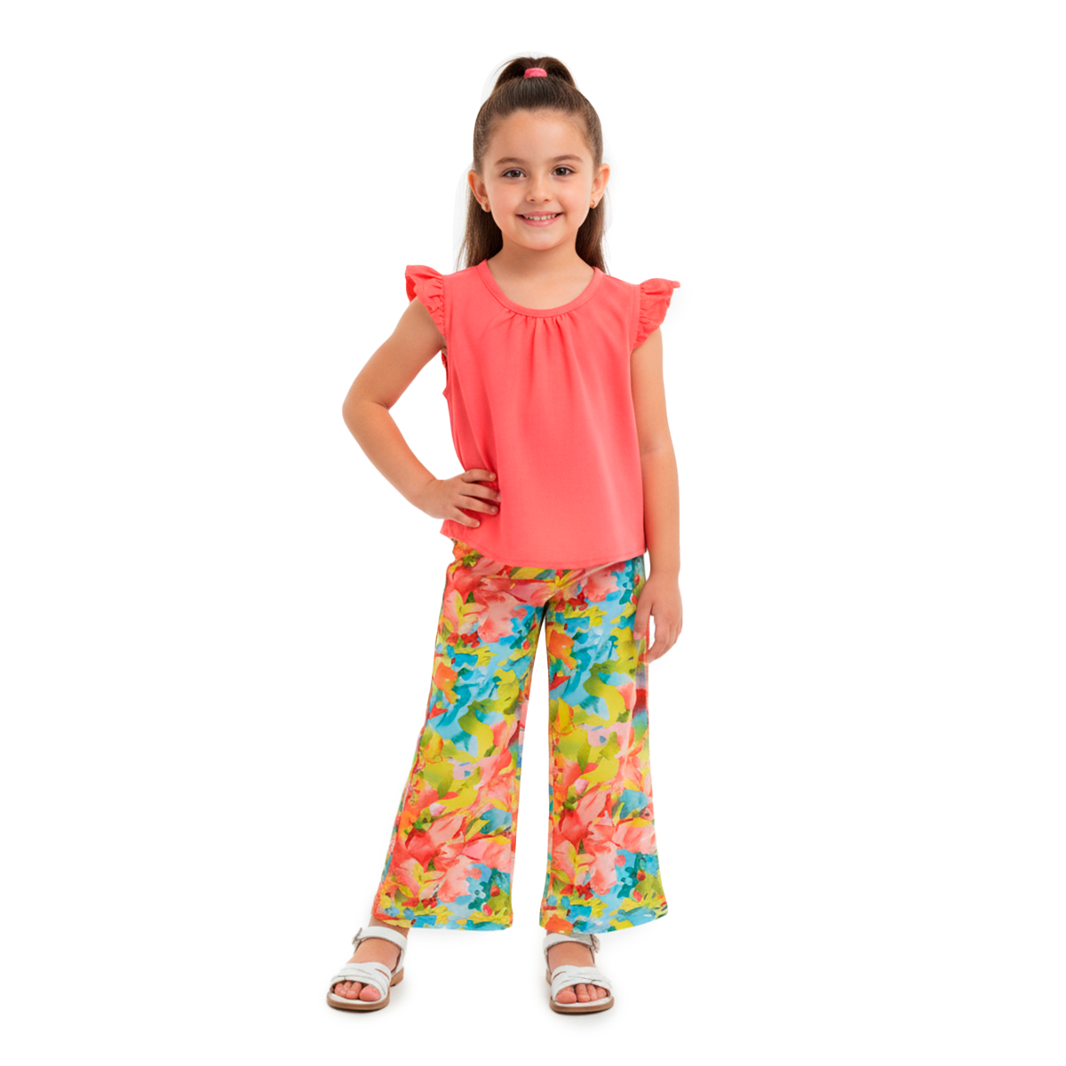 Conjunto de blusa de olanes y pantalón floreado •  ARIANA 12 • tallas ch-m-gr • CONI0044D