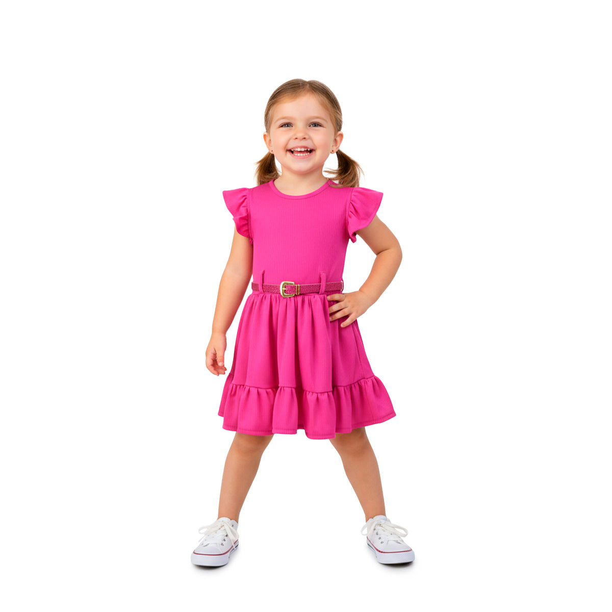 Vestido de olanes con cinturón dorado Bebé FLORY VEBB0058