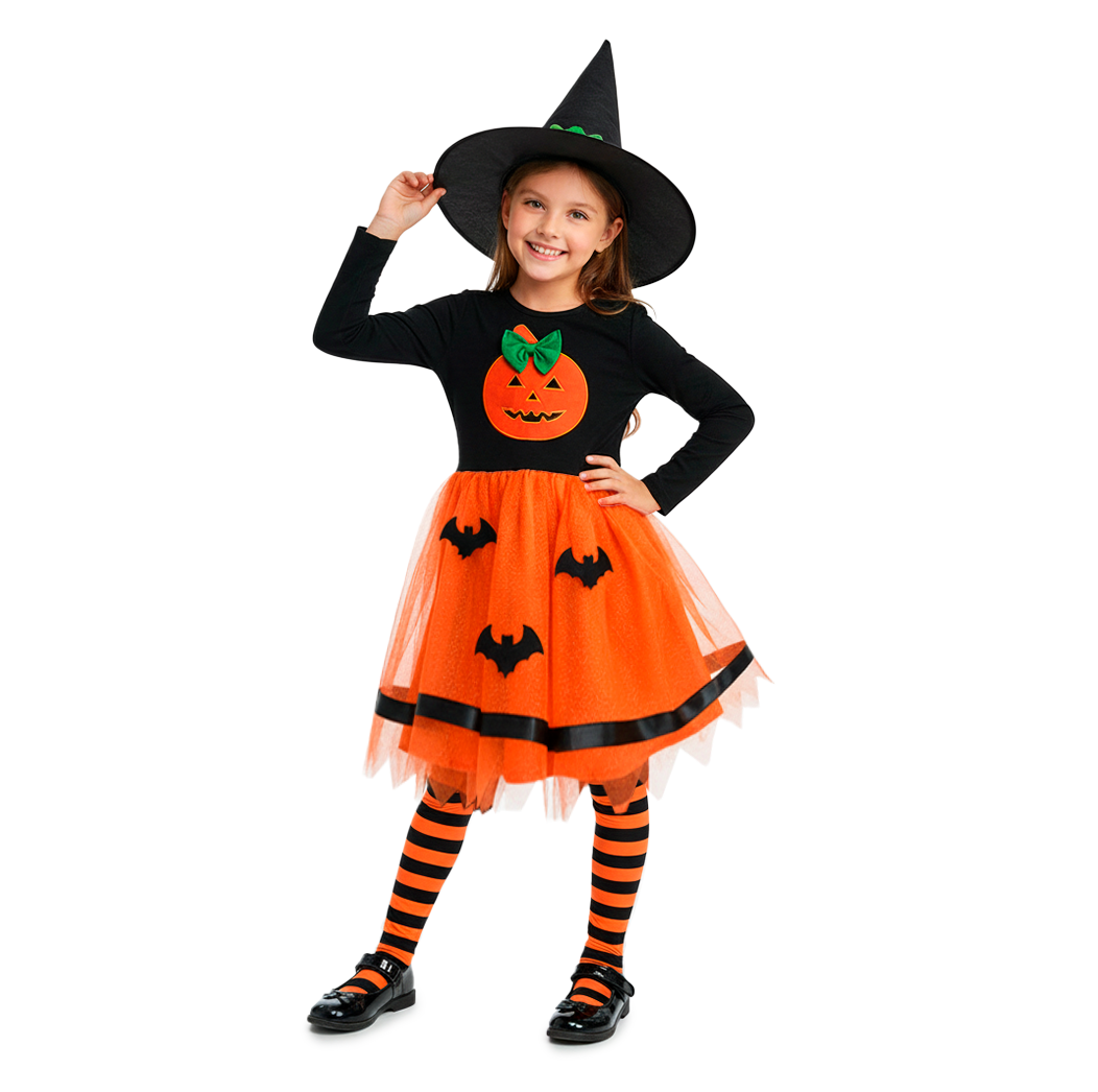 Vestido disfraz de calabaza con sombrero niña Flory VENI0184