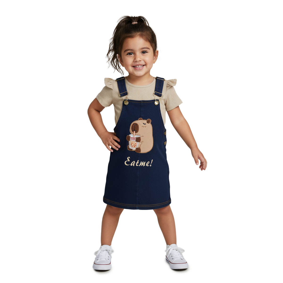 Jumper de mezclilla con playera y bordado de Capibara niña Bebé Flory JUBB0002P01