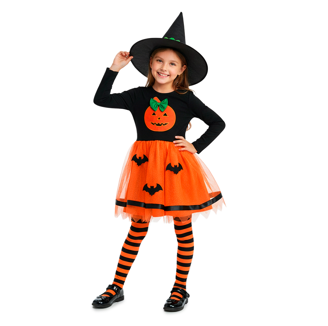 Vestido disfraz de calabaza con sombrero niña Flory VENI0184