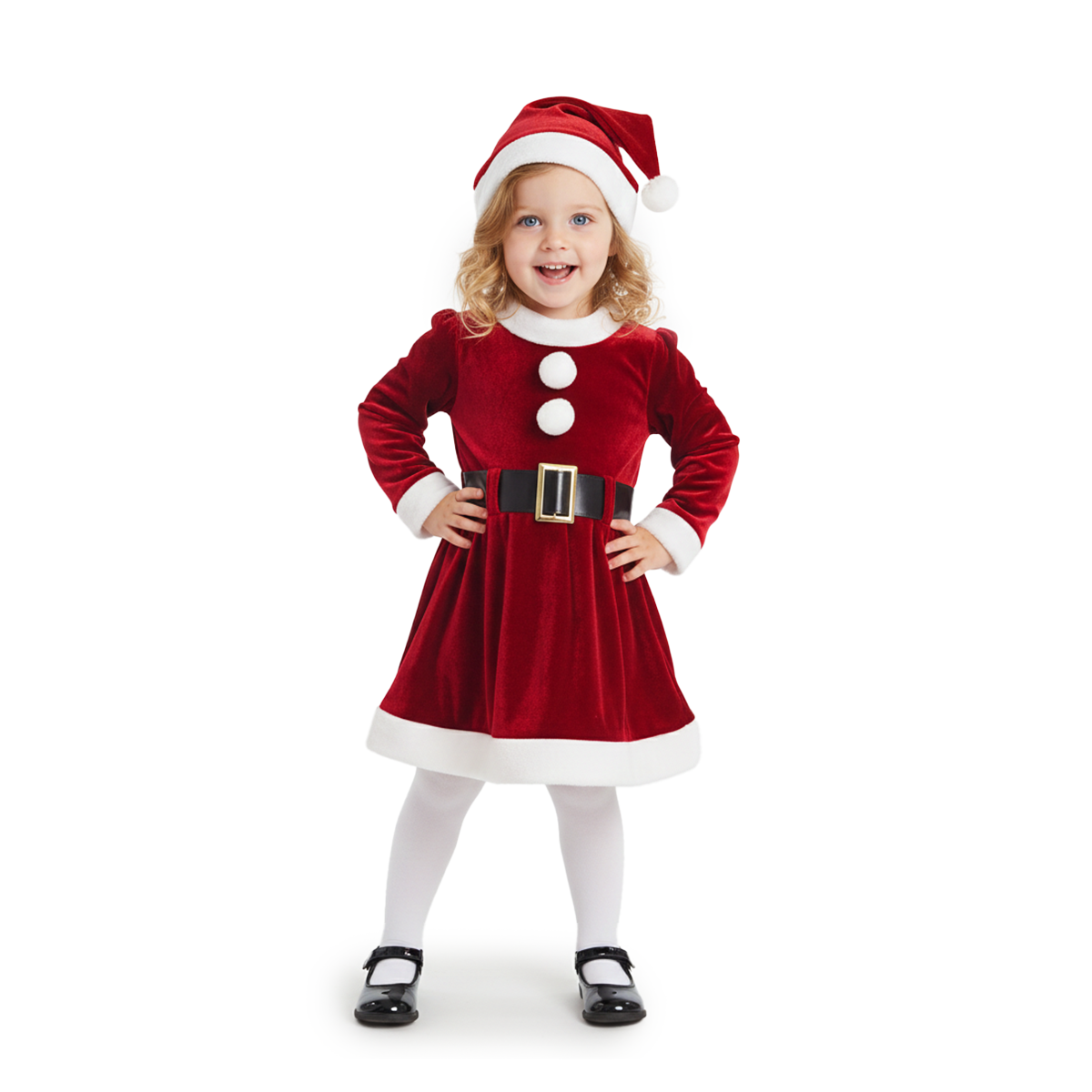 Vestido Santa Claus con cinturón y gorro Bebé Flory VEBB0124