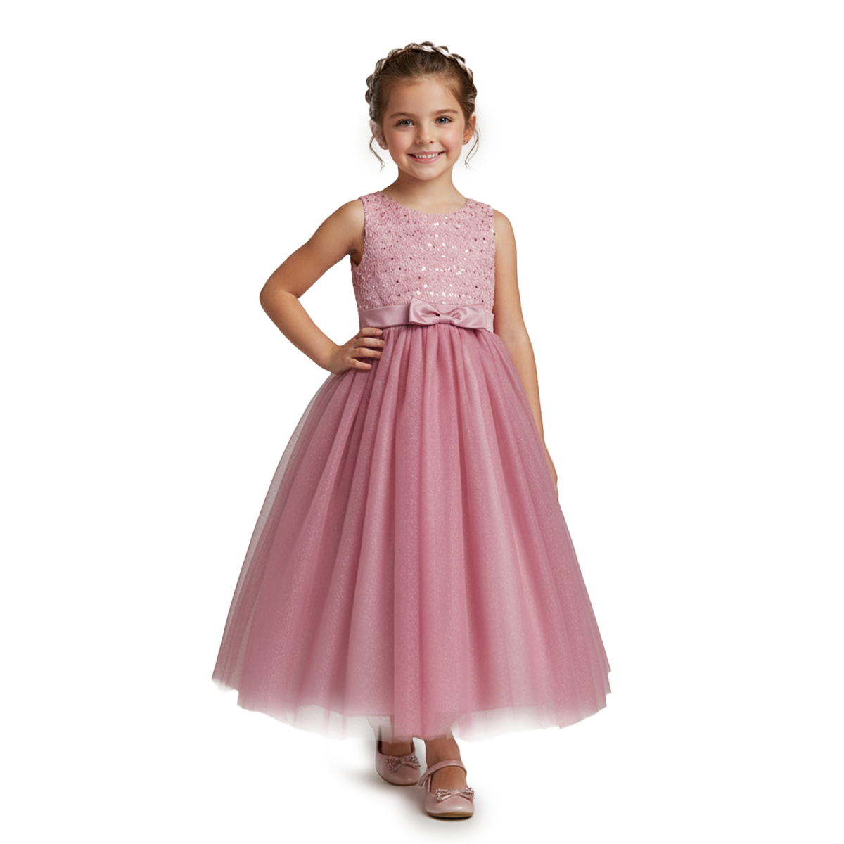 Vestido largo de lentejuelas con perlas para Niña Flory VENI0195
