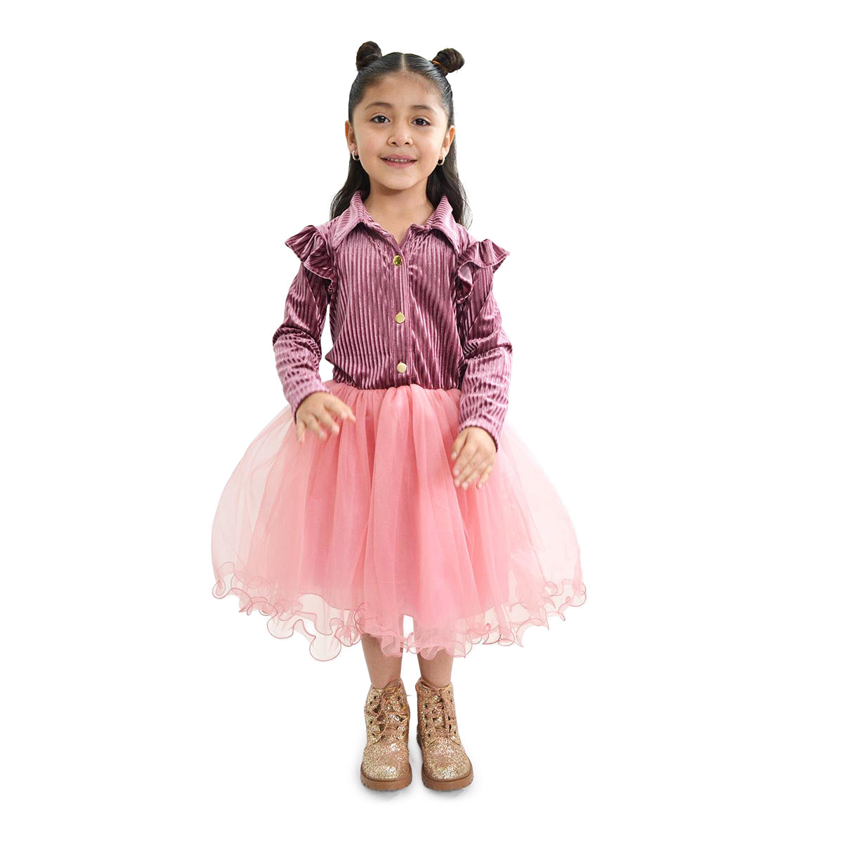 Vestido tableado con cinturón para niñas  FLORY VENI0057