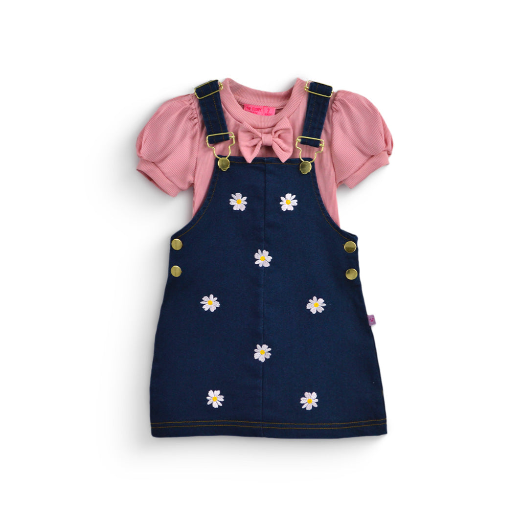 Jumper de mezclilla con bordado y blusa con moño | JUBB0002 | tallas 1-2-3