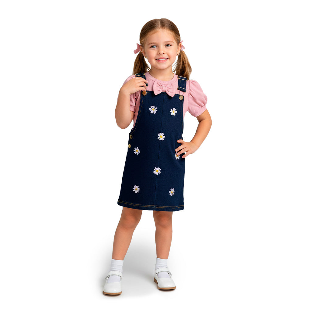 Jumper mezclilla bordado y blusa con moño Niña FLORY JUNI0002