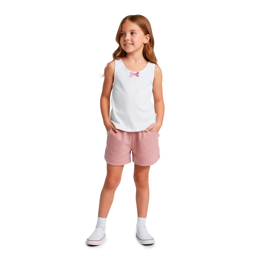 Conjunto de Short con bolsillos y blusa con moño Niña  CONI0037 Flory