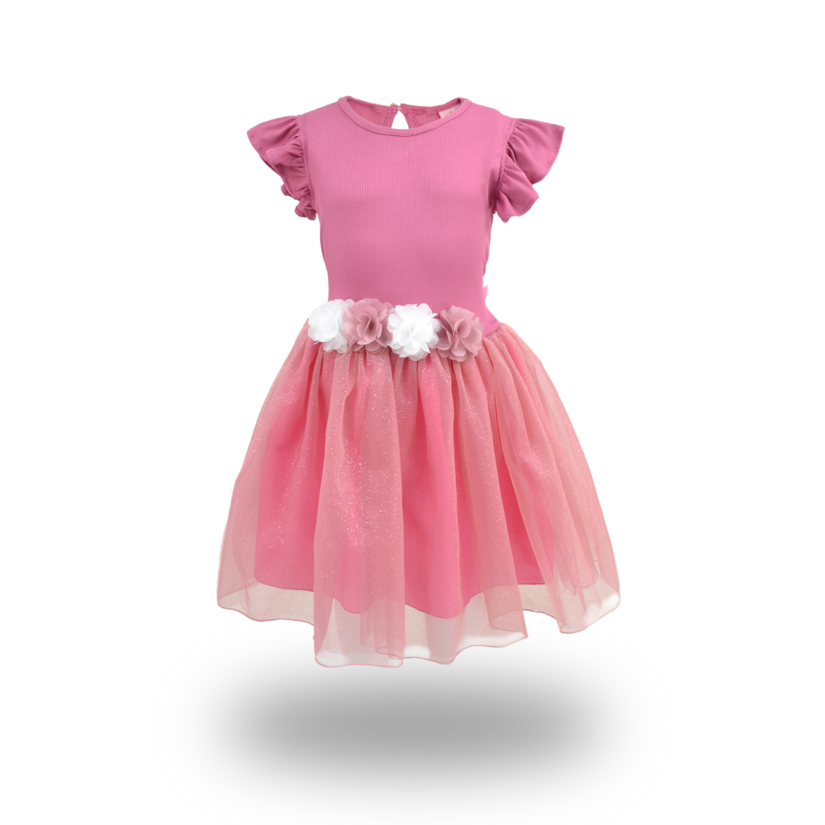 Vestido rib con manga mariposa y  falda plisada estilo tutu para fiesta niña Flory VENI0159