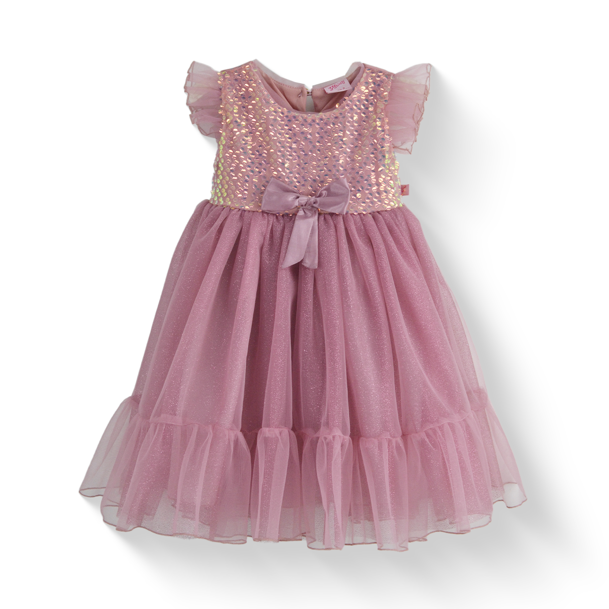 Vestido de lentejuelas con olanes y moño en cintura | VEBB0137 | tallas 1-2-3