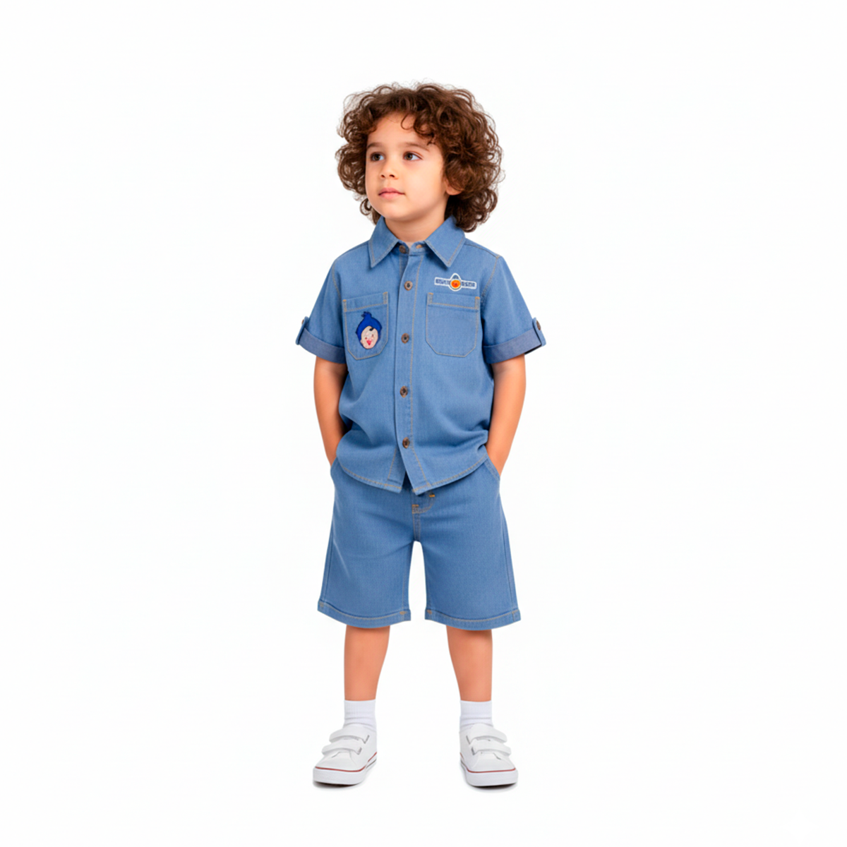 Conjunto de mezclilla con bordado de Payasito Niño Bebé KIDUS CONB0006P02