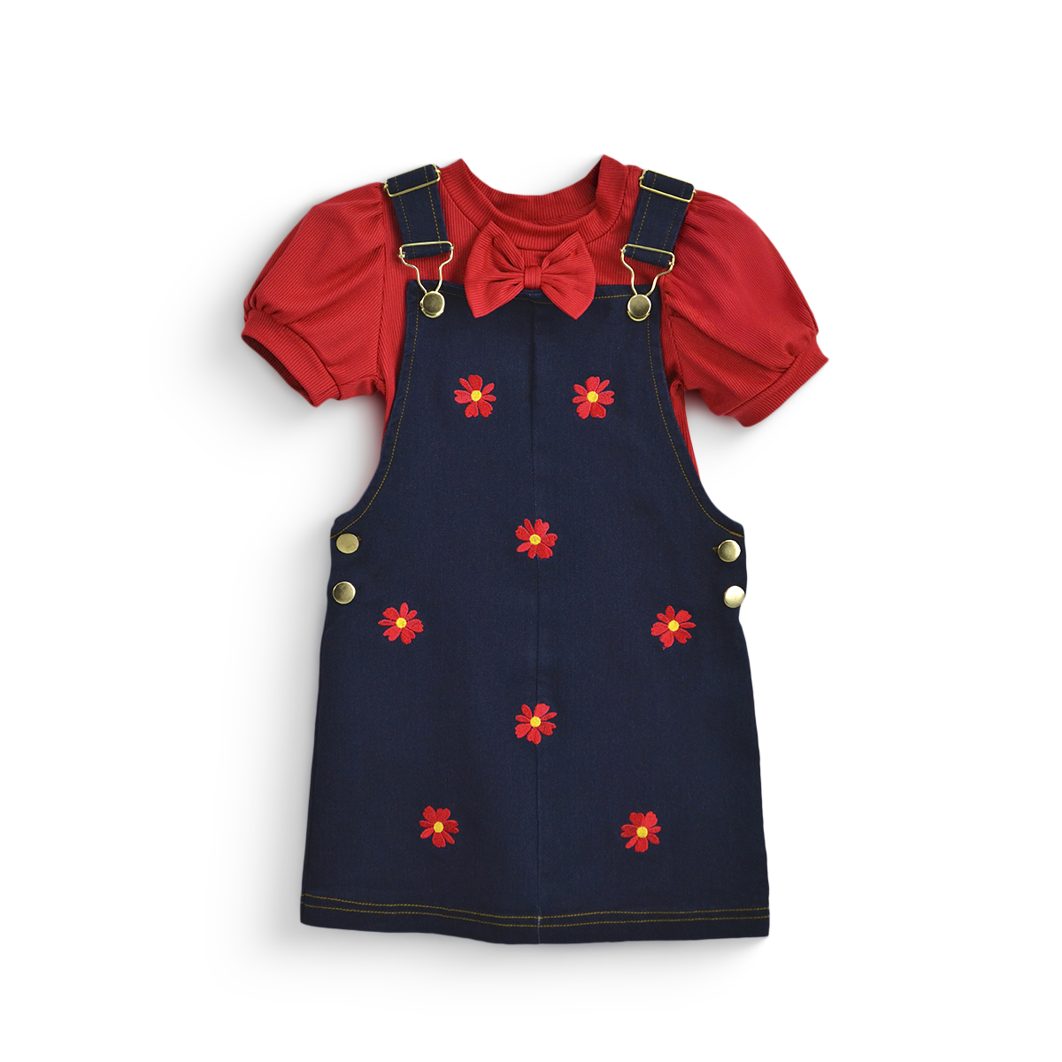 Jumper mezclilla bordado y blusa con moño Niña FLORY JUNI0002