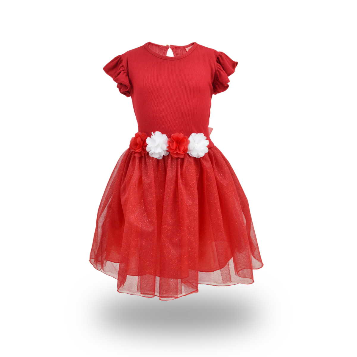 Vestido rib con manga mariposa y  falda plisada estilo tutu para fiesta niña Flory VENI0159