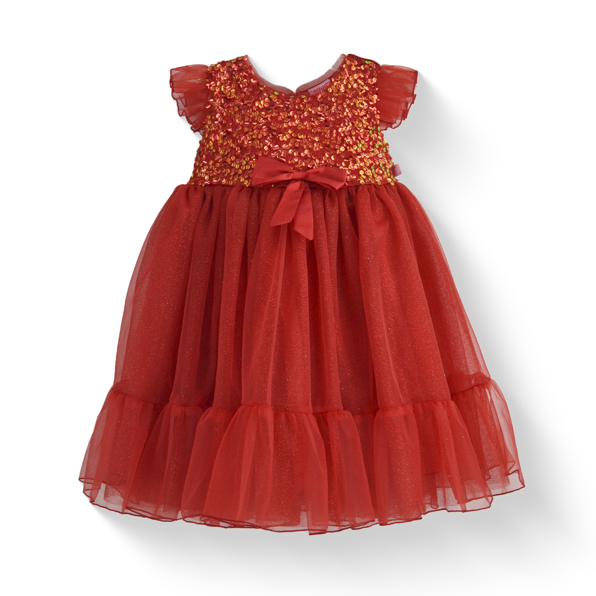 Vestido de lentejuelas con olanes y moño en cintura | VEBB0137 | tallas 1-2-3