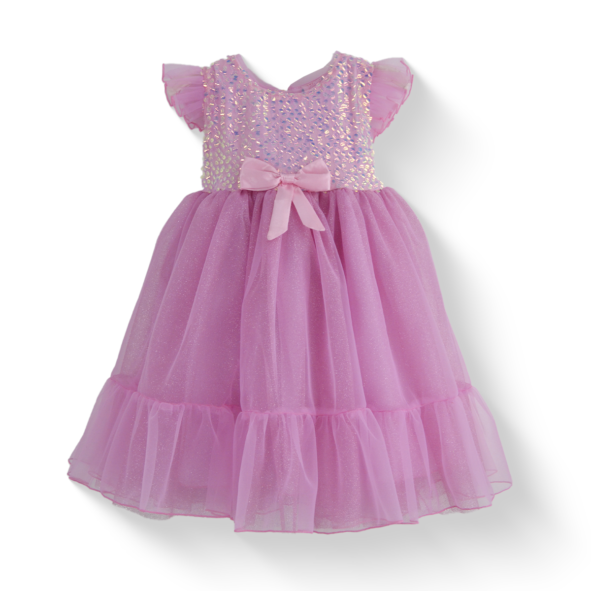 Vestido de lentejuelas con olanes y moño en cintura | VEBB0137 | tallas 1-2-3