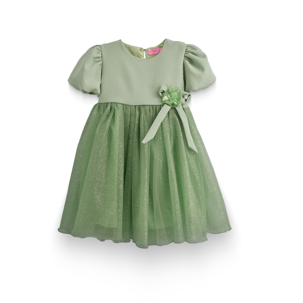 Vestido manga abullonada con flor de satín • BARBIE 9 • tallas 1-2-3 •  VEBB0119