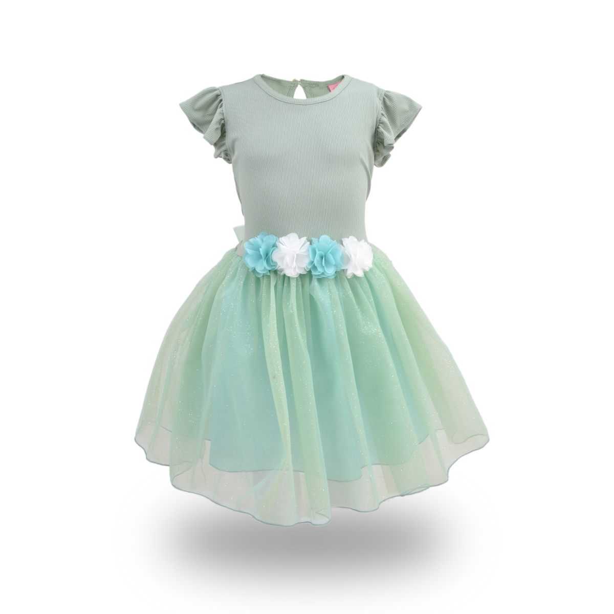 Vestido rib con manga mariposa y  falda plisada estilo tutu para fiesta niña Flory VENI0159