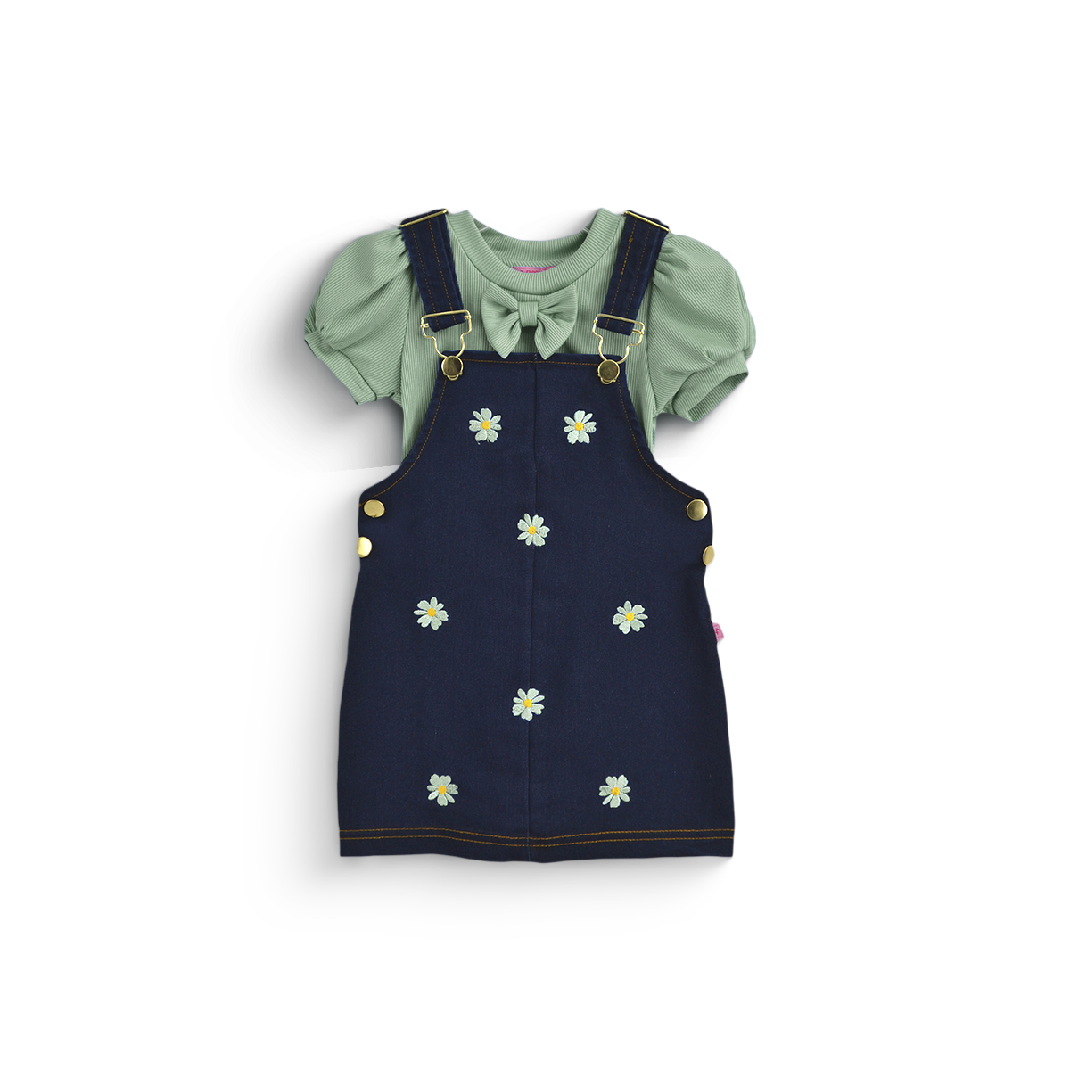 Jumper de mezclilla con bordado y blusa con moño niña bebé Flory JUBB0002