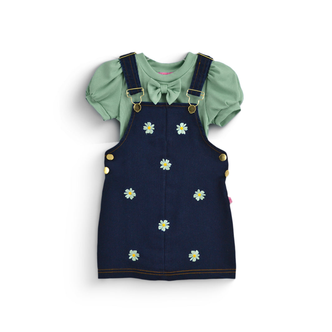 Jumper de mezclilla con bordado y blusa con moño | JUBB0002 | tallas 1-2-3