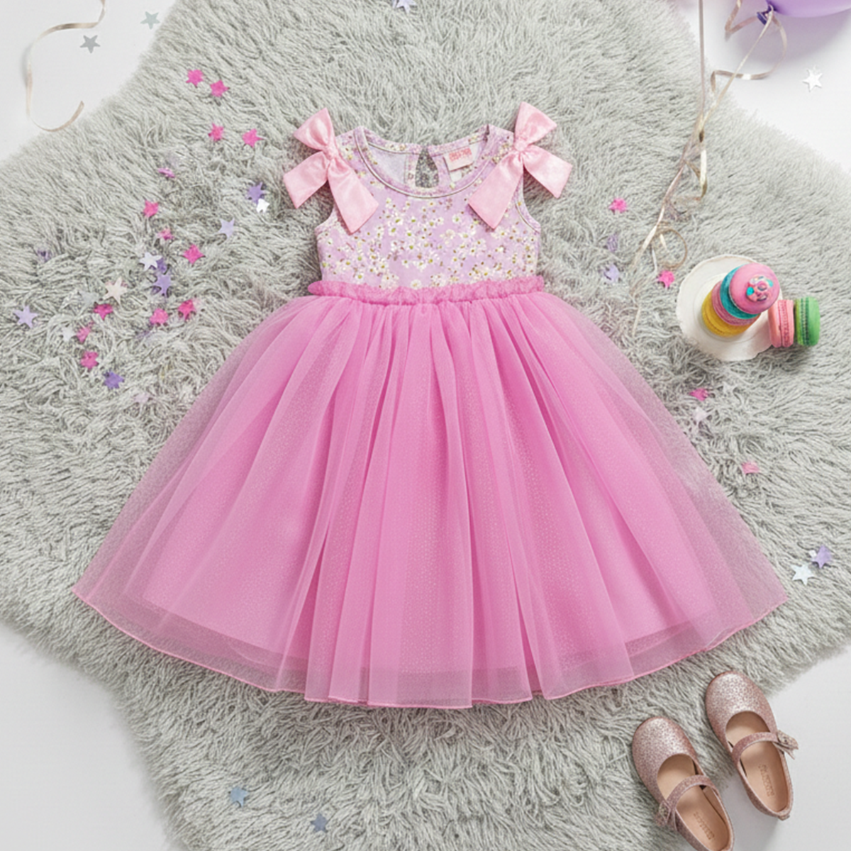Vestido de fiesta floreado con falda de tul glitter | VEBB0141A | tallas 1-2-3