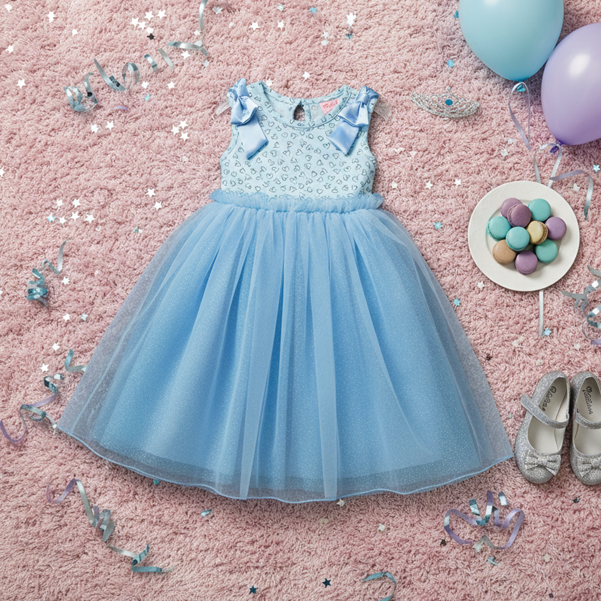 Vestido de fiesta estampado de corazones con falda de tul glitter | VEBB0141C | tallas 1-2-3