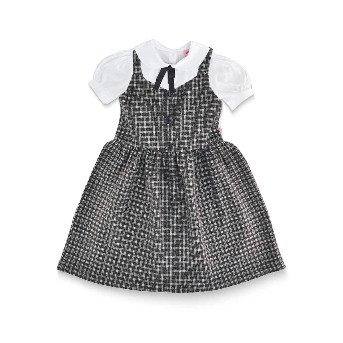 Vestido invernal de cuadros con botones y blusa de popelina con detalle de moño niña Flory VENI0158